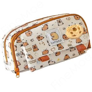 FINEMOE Nylon Pencil Pouch Girls & Boys, Large Capacity Capybara Stationery Pouch With Teddy Pin, Multi-Layer Pencil Box School & College, Kawaii Aesthetic Stationary Pouch, Gift Kids, Multicolor