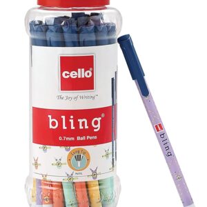 Cello Bling Pastel Ball Pen | Blue Ball Pen | Jar of 25 Units | Best Ball Pens for Smooth Writing | Ball Point Pen Set | Pens for Students | Office Stationery Items | Best pen for Exam
