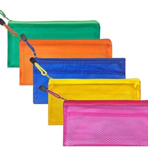 NSSP Cheque Size Plastic Multicolor Pouch With Zipper, Pencil Pen Stationary Case Travel Document Holder Bag Cosmetics Pouch