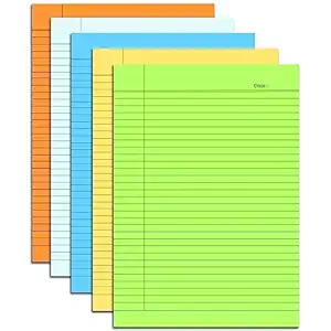 Lakeer A4 Size Ruled Paper-Single Side Ruled | 5 Colours-Pack of 50 Sheets | for Project/Assignment/Practical/Homework, (Fluorescent Colours)